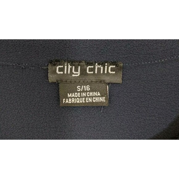 City Chic Button Down Shirt Lacy Hi-Lo Navy Blue Lace Long Sleeve Size 16 - Picture 11 of 11